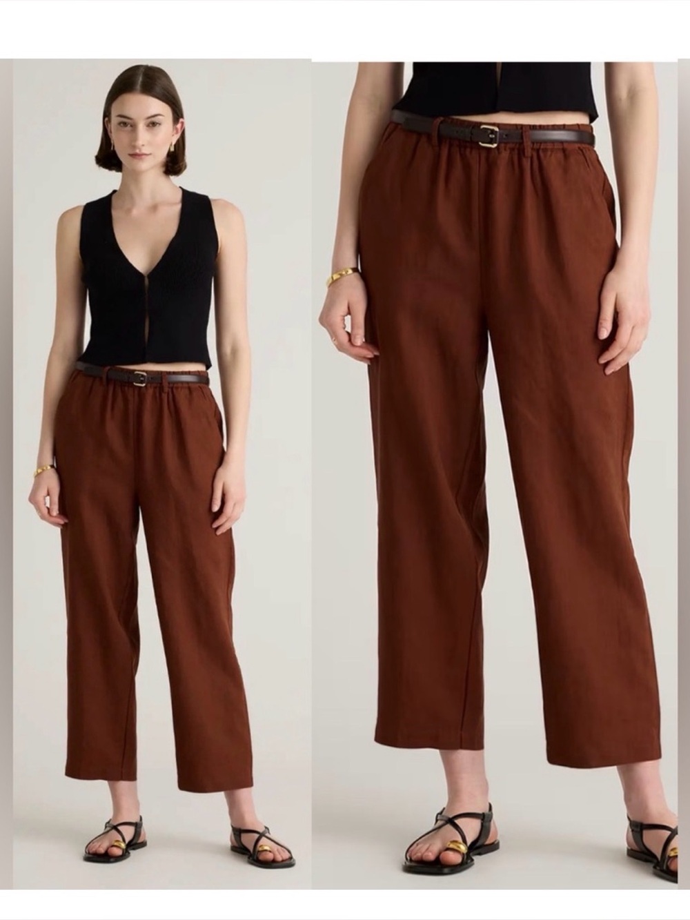Quince Women's 100% European Linen Crop Pants Chocolate Size M Lagenlook